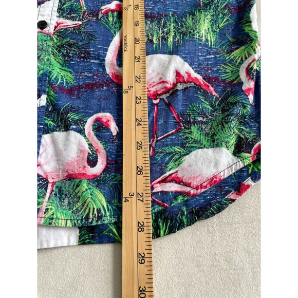 Carbon Flamingo Tropical Graphic Button-Up Shirt Large Short Sleeves Cotton - Picture 4 of 8